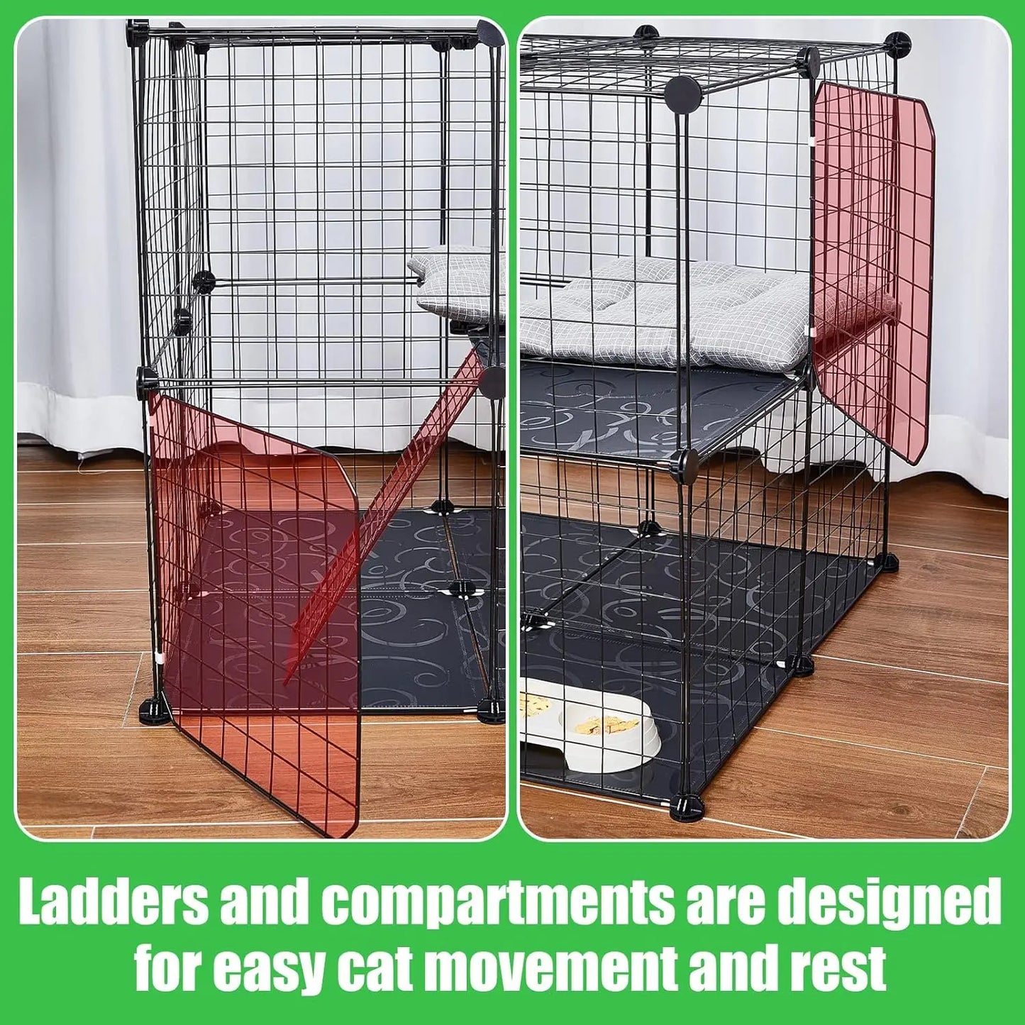 2 Tier Metal Cat Cage Playpen DIY Pet Kennel Indoor Use