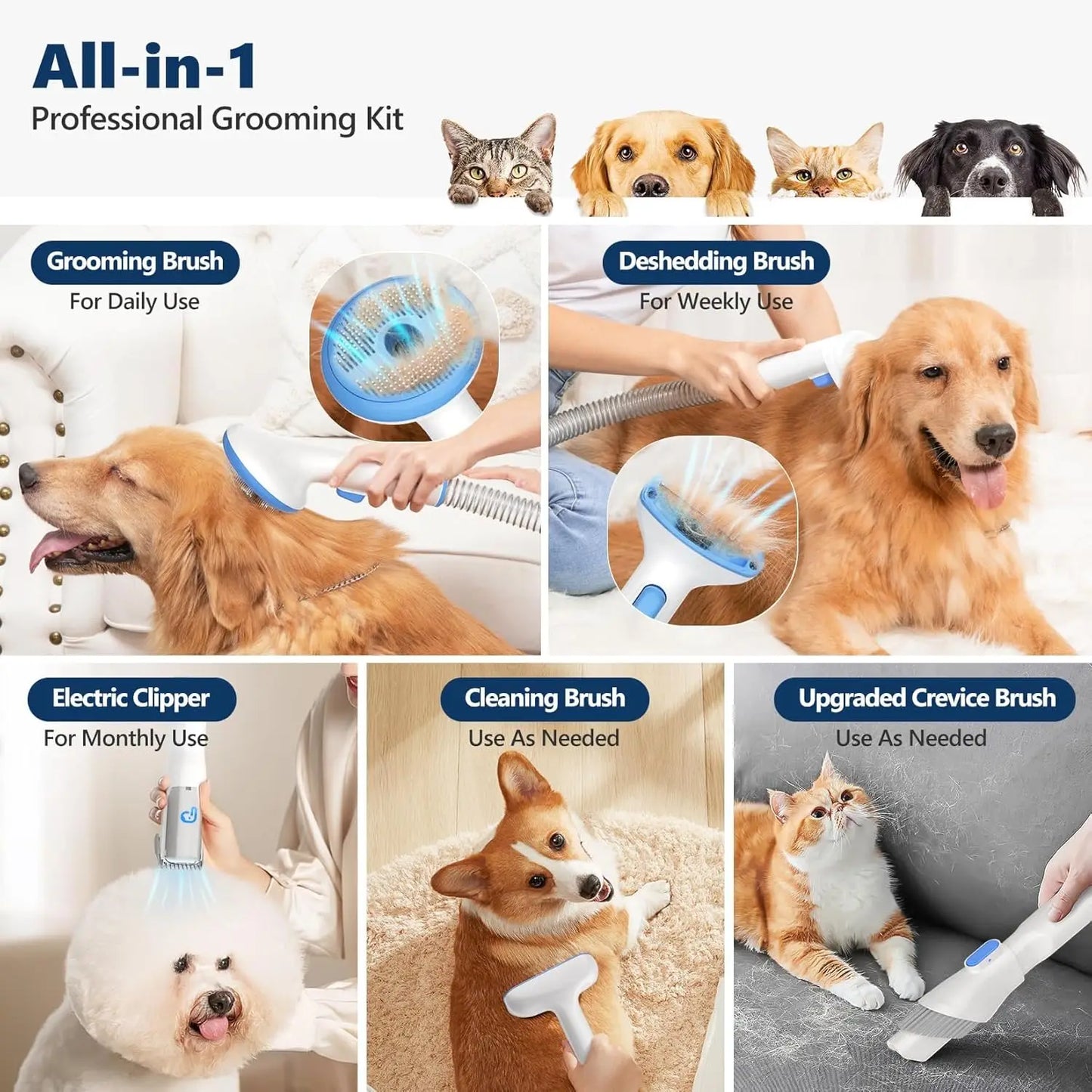 Hignconcerned Pet Grooming Vacuum Kit 5in1 Low Noise