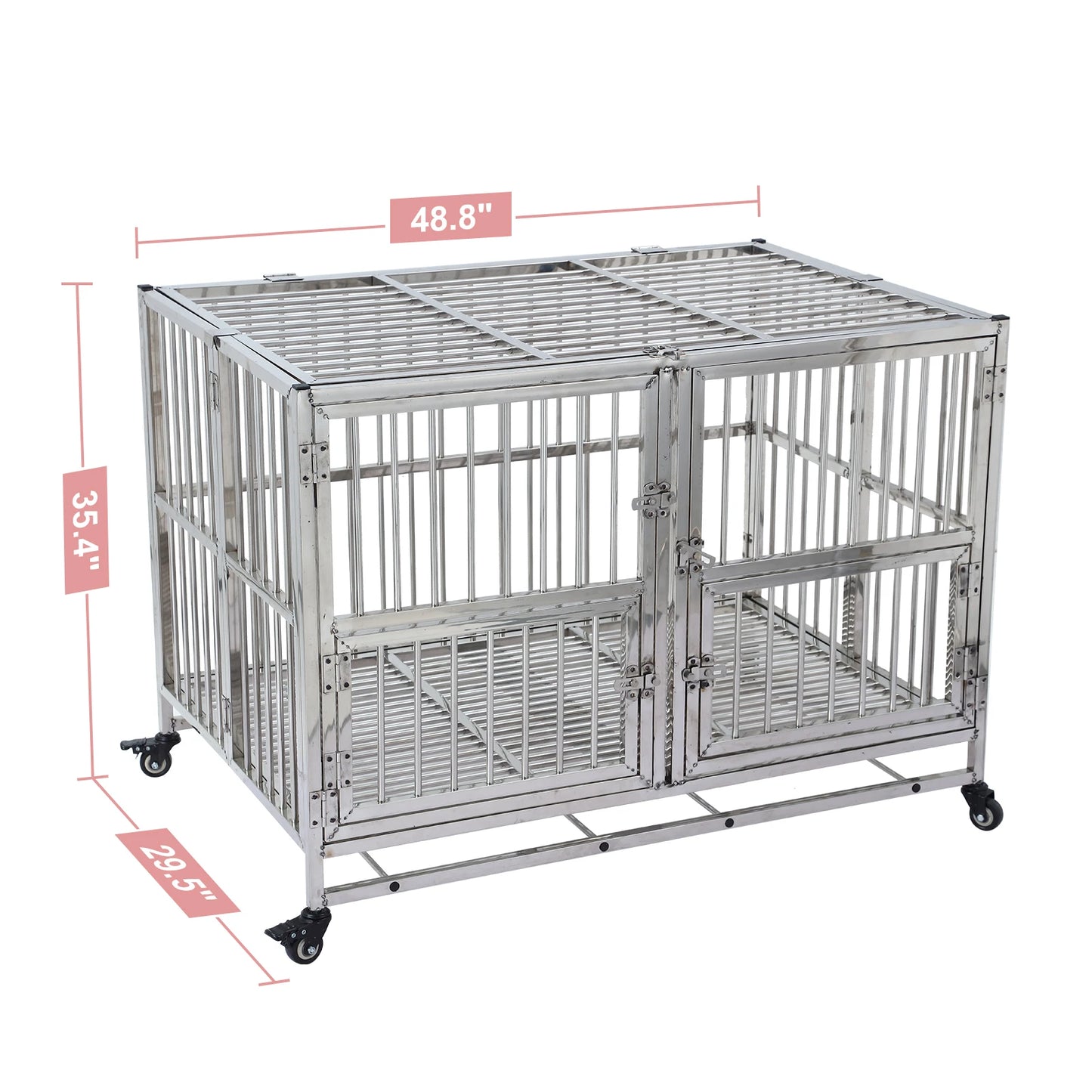 DishyKooker Stainless Steel Dog Crate Indestructible Wheels