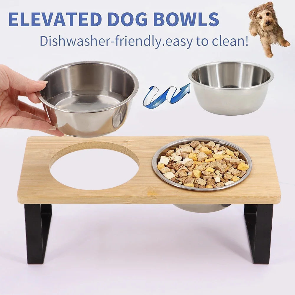 Petravel Elevated Cat Bowls 15 Degree Tilt Wooden Stand