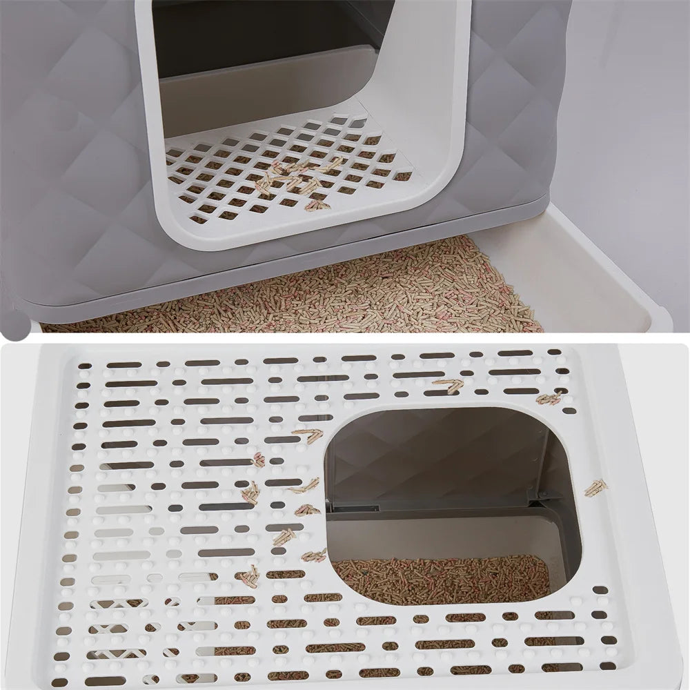 Feature Cat Litter Box Enclosure Semi Closed Hidden Cabinet