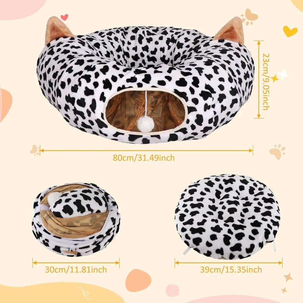 Cat Tunnel Bed Indoor Plush Cave Circle With Ball Toy