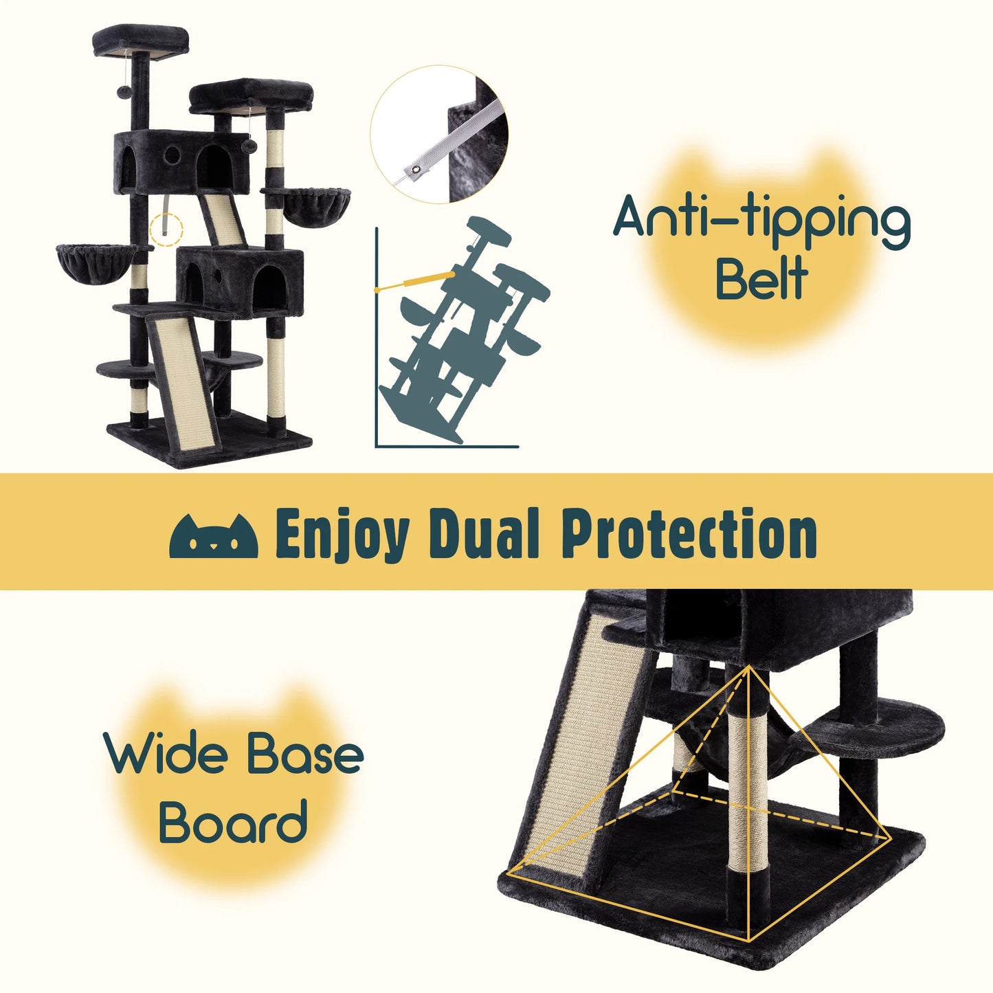 HOOMIC Cat Tree Tower Plush Perches for Large Cats