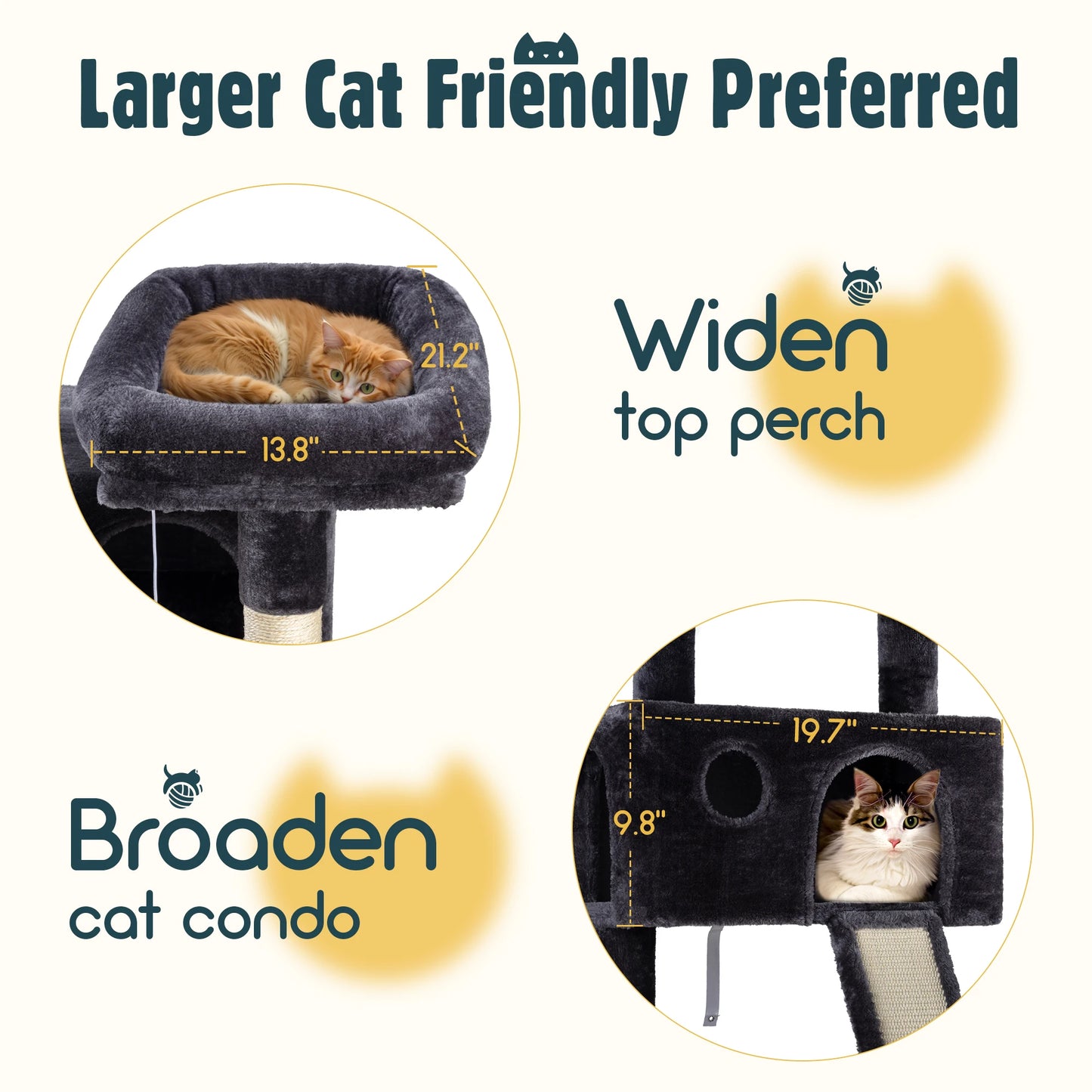 HOOMIC Cat Tree Tower Plush Perches for Large Cats