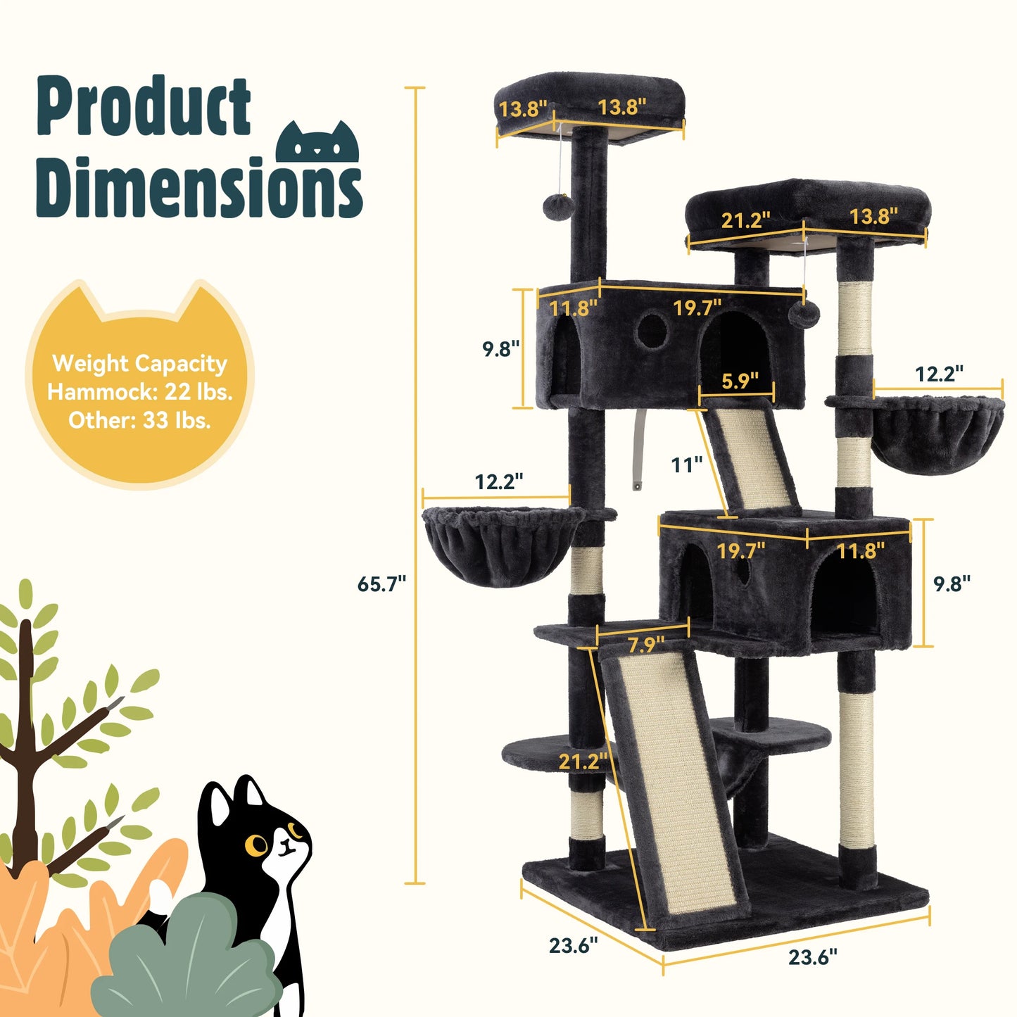HOOMIC Cat Tree Tower Plush Perches for Large Cats