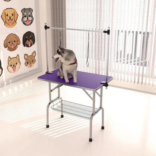 Foldable Dog Grooming Table With Adjustable Arm And Tray