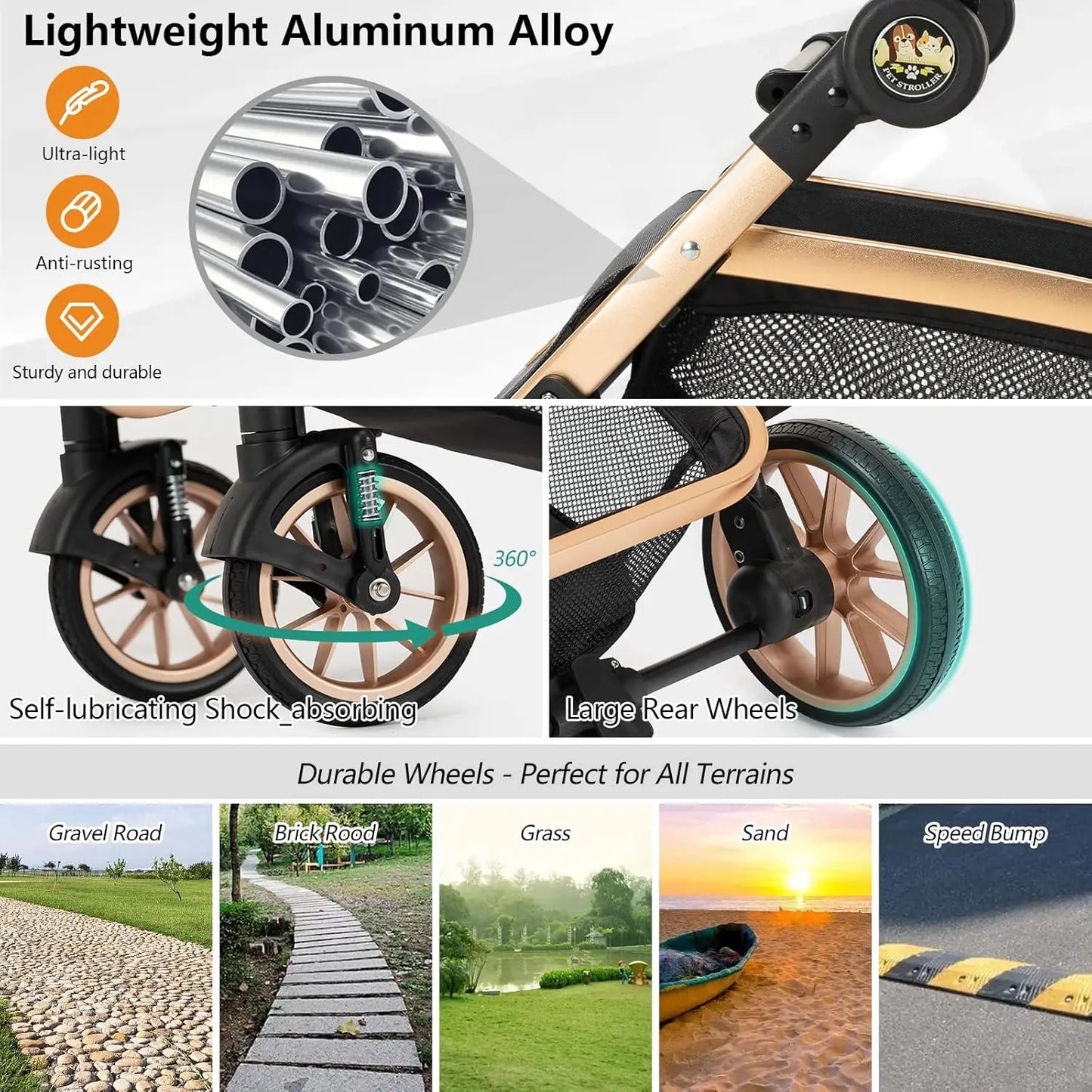 XMSJ 3 In 1 Pet Stroller For Small Dogs And Cats Luxury