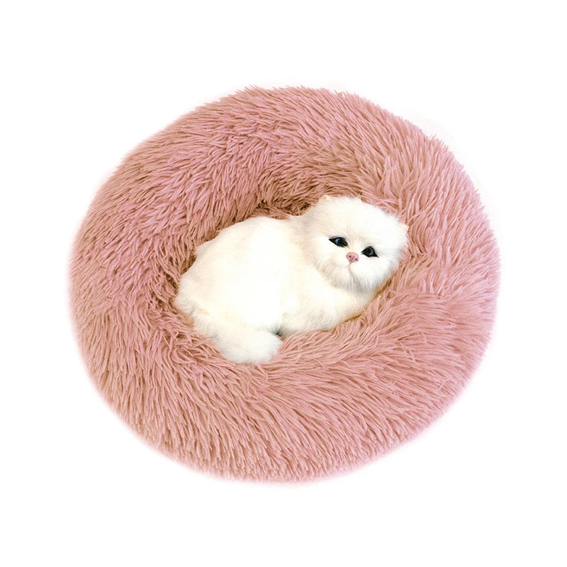 CN Sichuan Fluffy Plush Donut Dog Bed Round Kennel Cushion