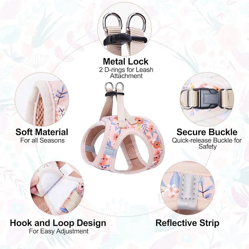 Floral Dog Harness And Leash Set No Pull Escape Proof Vest