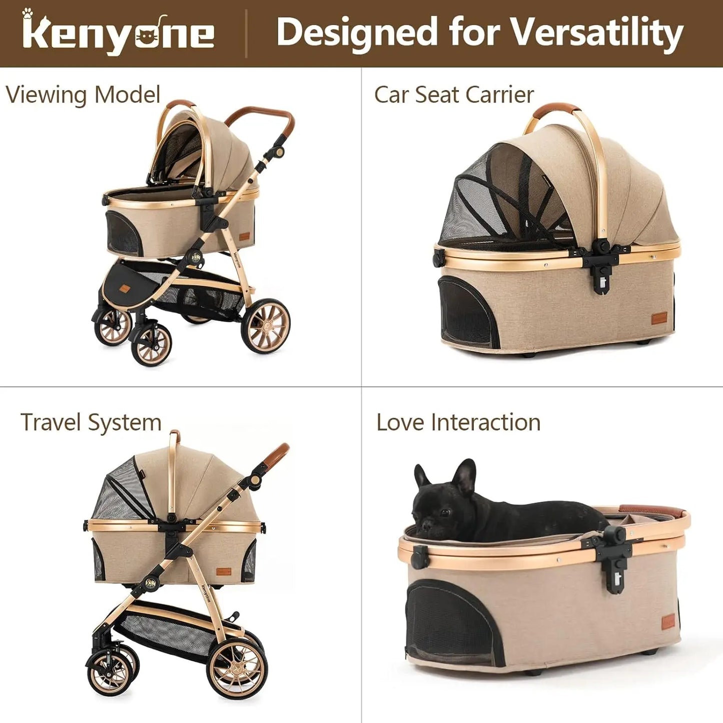 XMSJ 3 In 1 Pet Stroller For Small Dogs And Cats Luxury