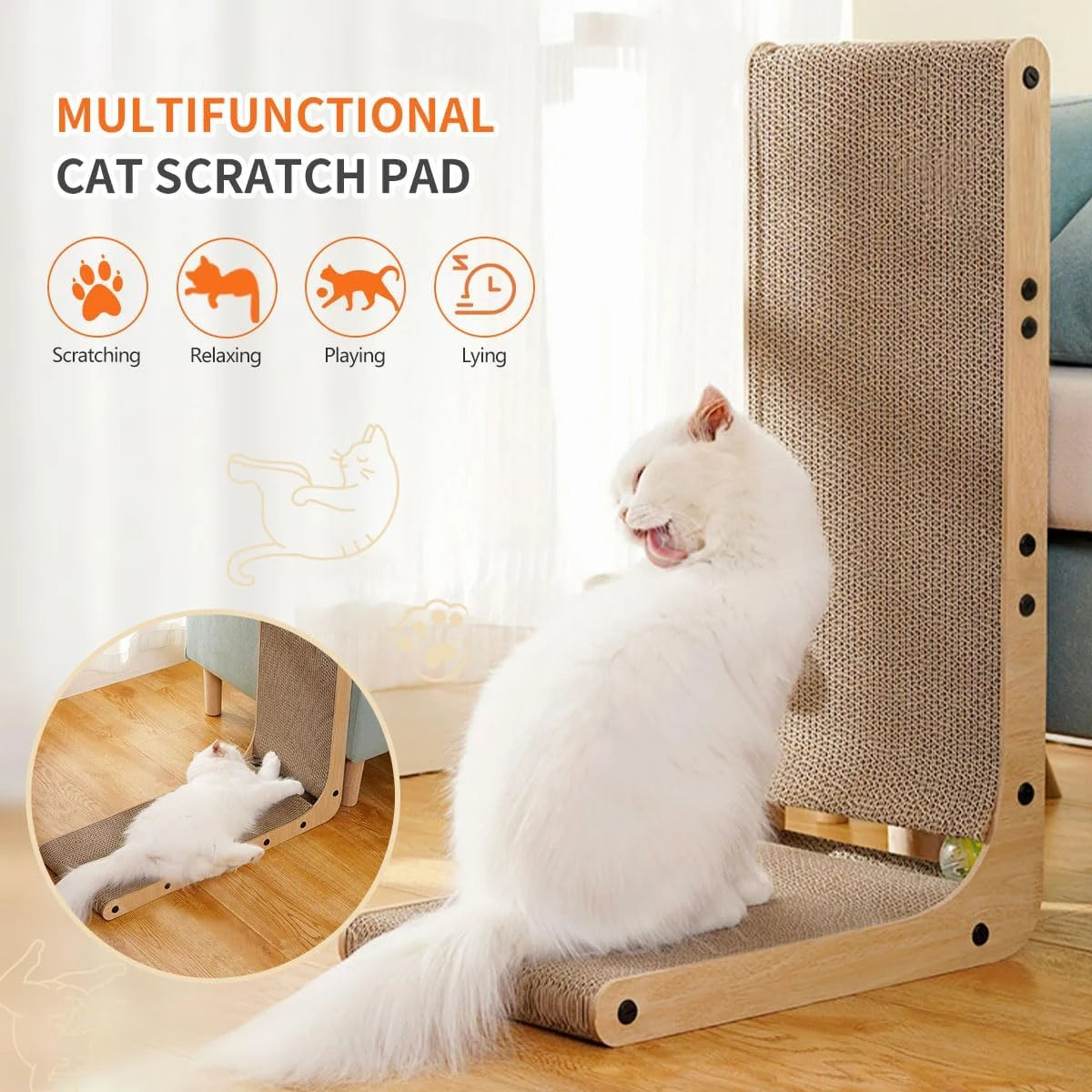Cat Scratching Board L Shaped Wall Mounted Indoor Toy Ball