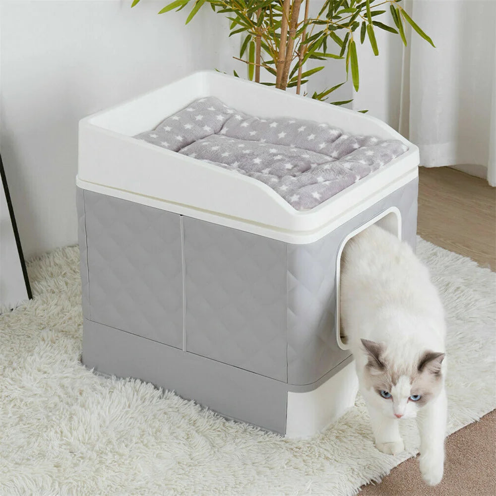Feature Cat Litter Box Enclosure Semi Closed Hidden Cabinet