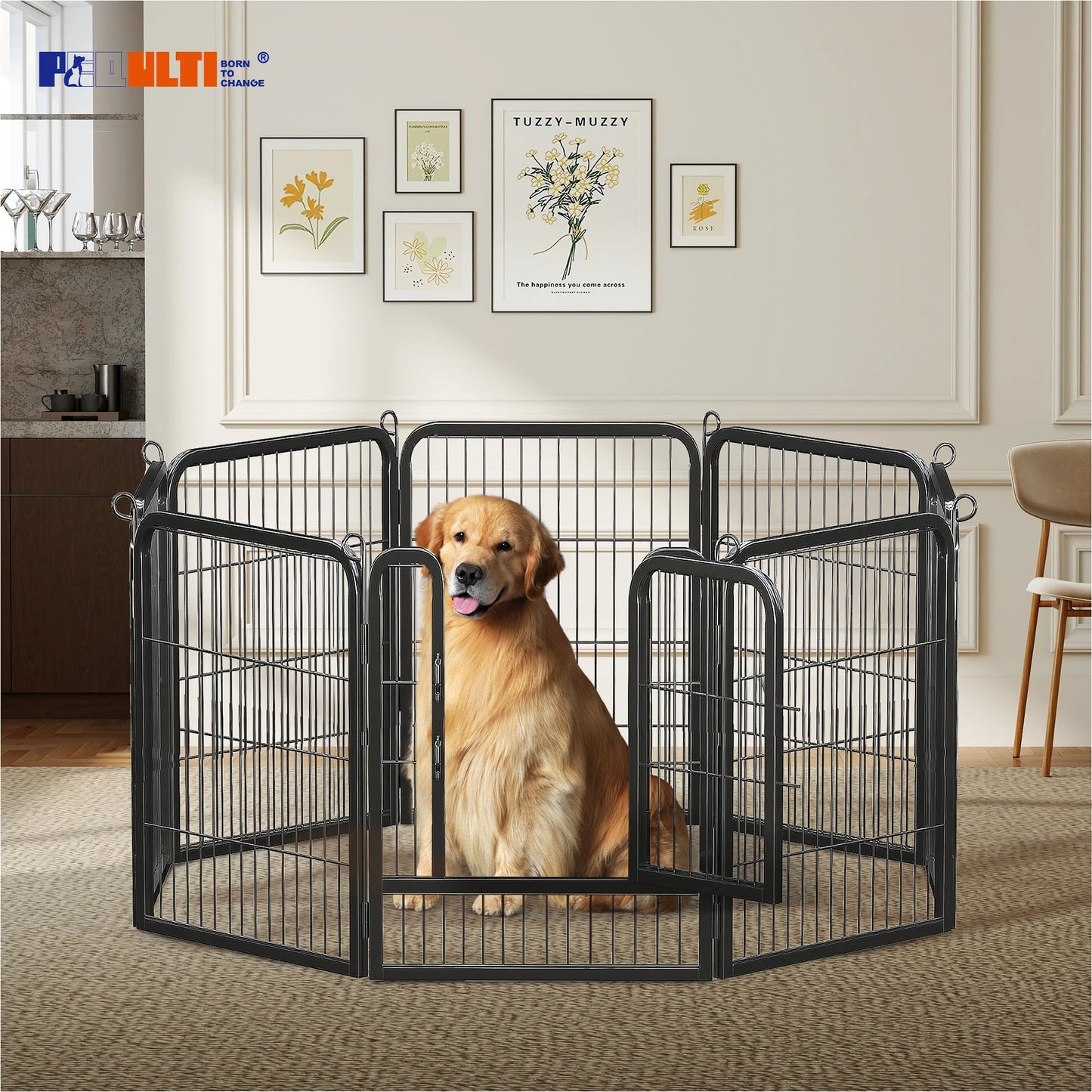 PEQULTI Heavy Duty Metal Puppy Playpen Indoor Outdoor