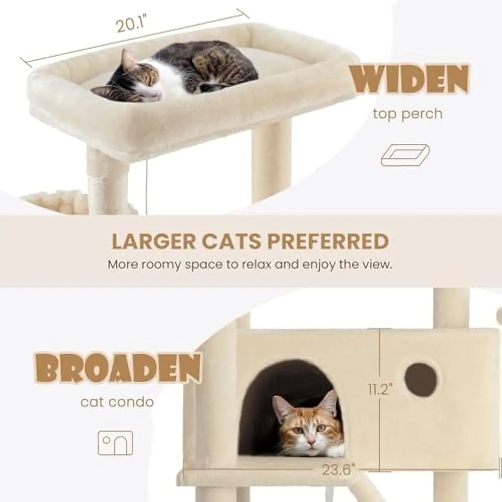 Premium Hyperdurable Cat Tree Tower Incorporating Extrawide Hammock Reinforced Posts
