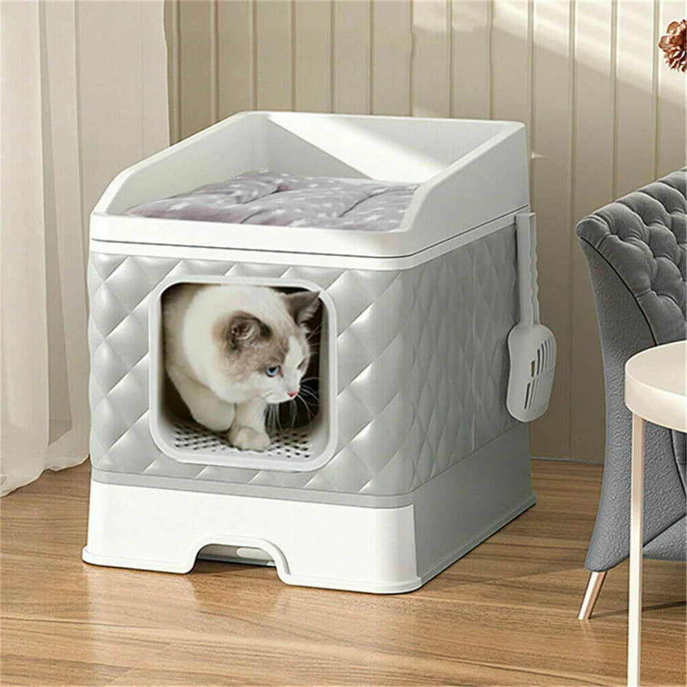 Feature Cat Litter Box Enclosure Semi Closed Hidden Cabinet