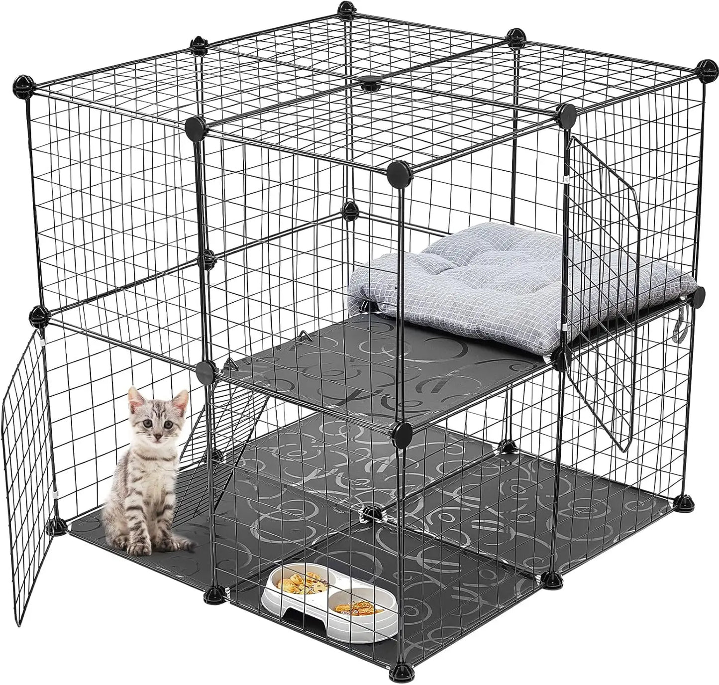 2 Tier Metal Cat Cage Playpen DIY Pet Kennel Indoor Use