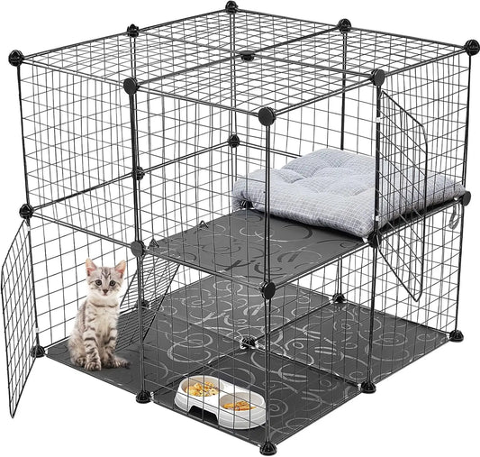 2 Tier Metal Cat Cage Playpen DIY Pet Kennel Indoor Use