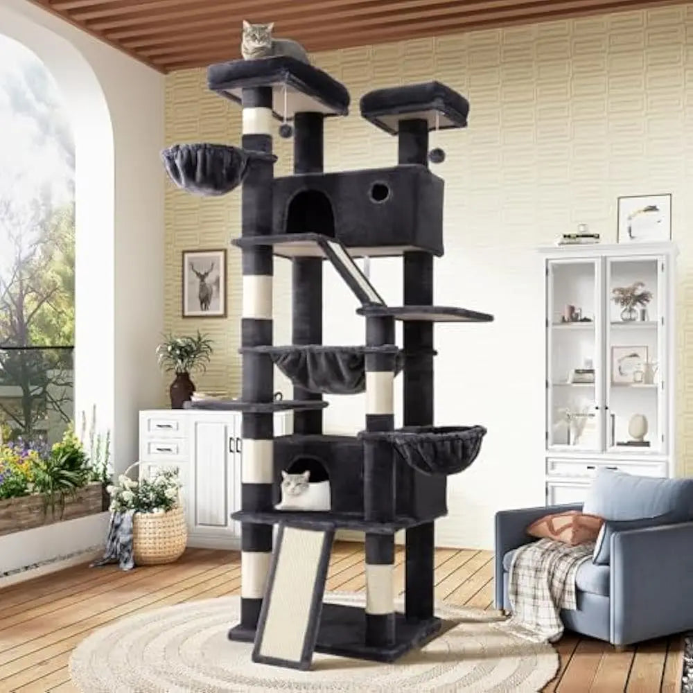 Premium Hyperdurable Cat Tree Tower Incorporating Extrawide Hammock Reinforced Posts