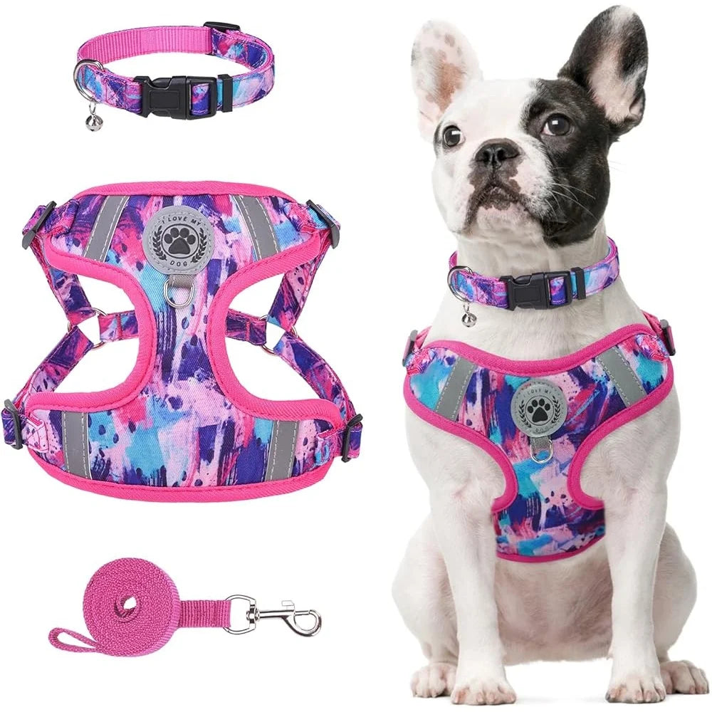 XMSJ Adjustable No Pull Dog Harness Leash Set Reflective