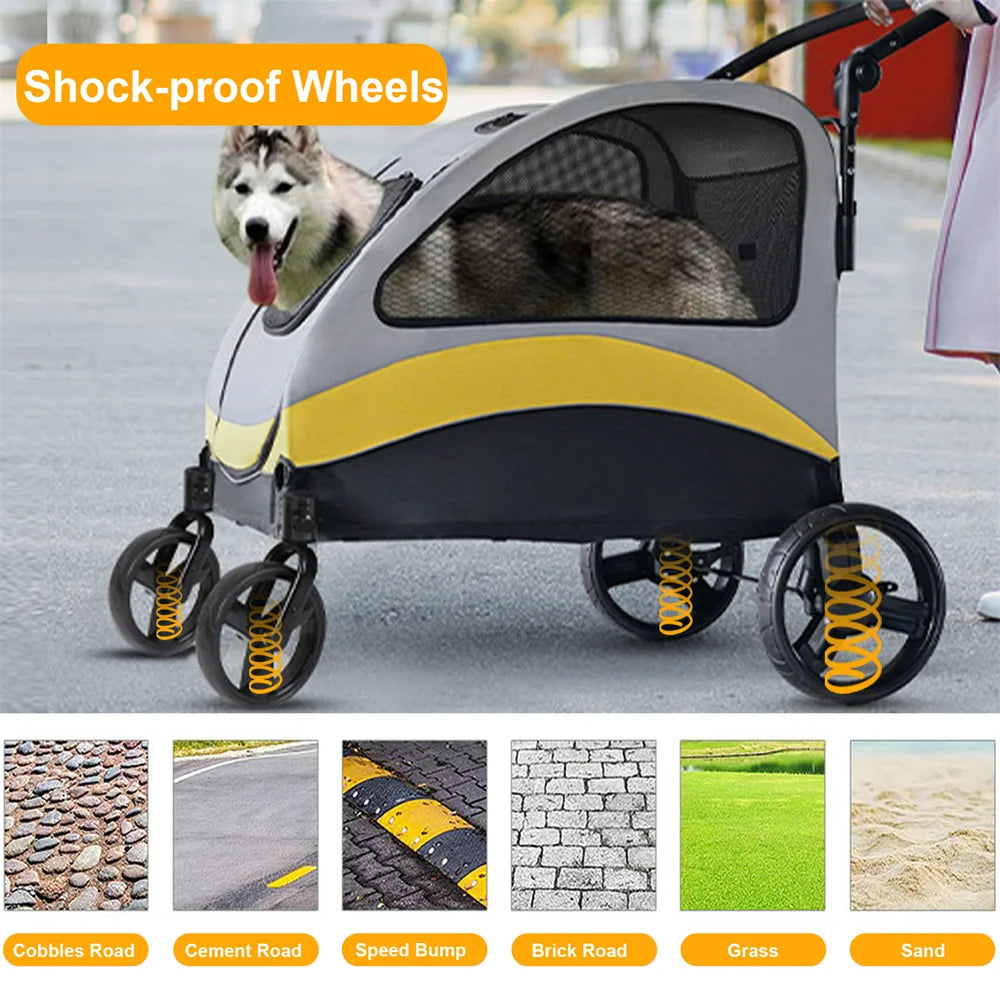 Premium Dog Stroller Pram 4 Wheel Foldable Cart Jogger