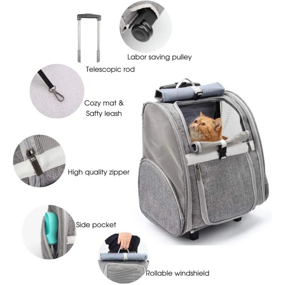 TIFICY Pet Rolling Carrier With Wheels For Cats And Dogs