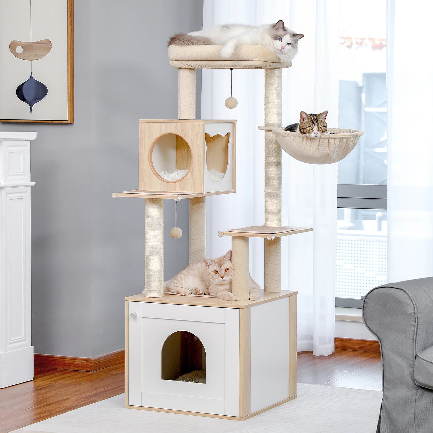 PAWZ Road Multi Level Cat Tree Wood Tower Scratcher