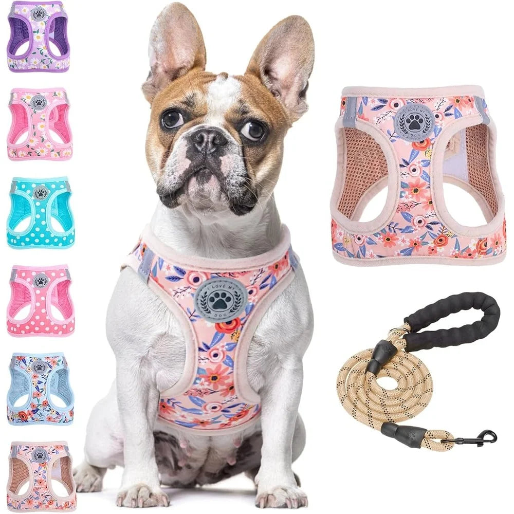 Floral Dog Harness And Leash Set No Pull Escape Proof Vest