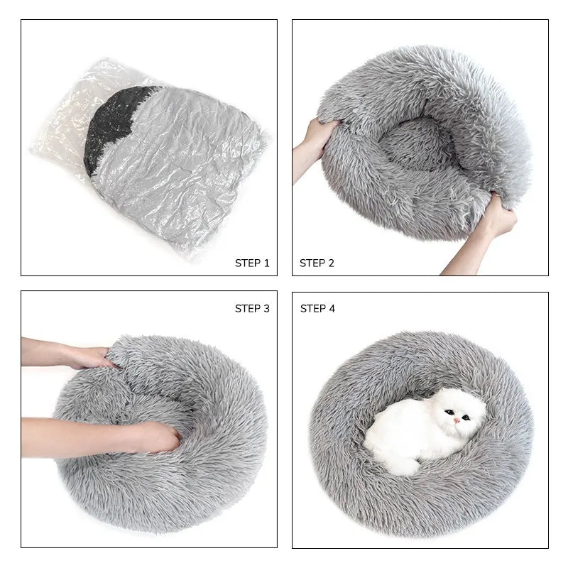 CN Sichuan Fluffy Plush Donut Dog Bed Round Kennel Cushion