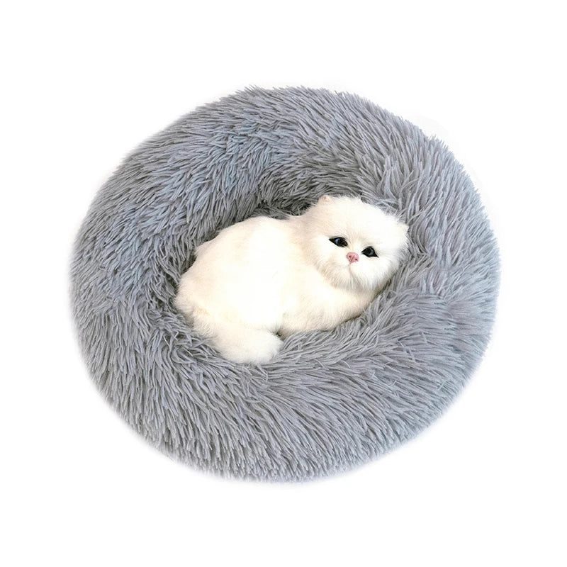 CN Sichuan Fluffy Plush Donut Dog Bed Round Kennel Cushion