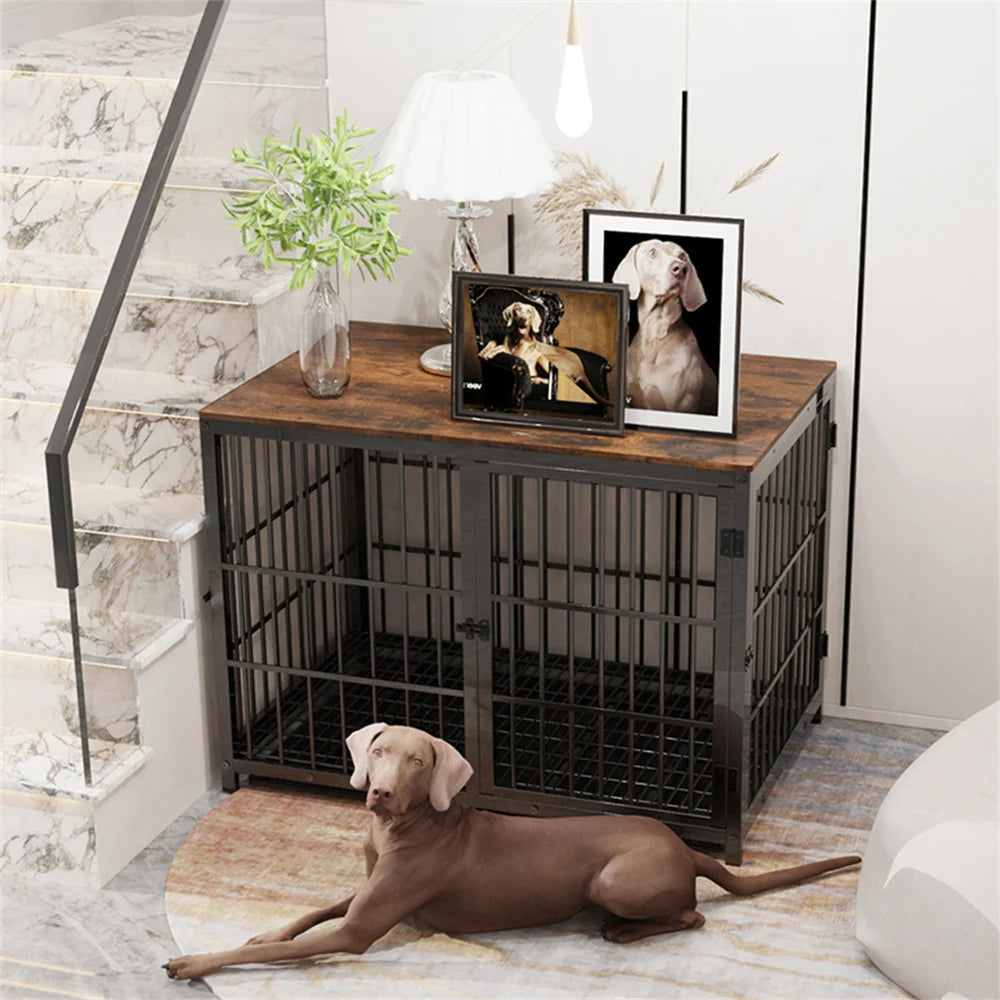 Borwarth Large Wooden Dog Crate End Table With 3 Doors
