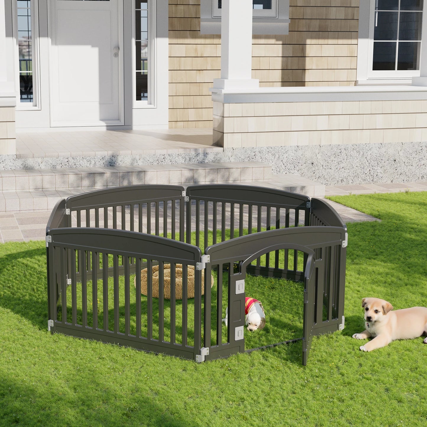 JHK Plastic Dog Playpen Expandable Durable Pet Fence for Medium Dogs Indoor Outdoor
