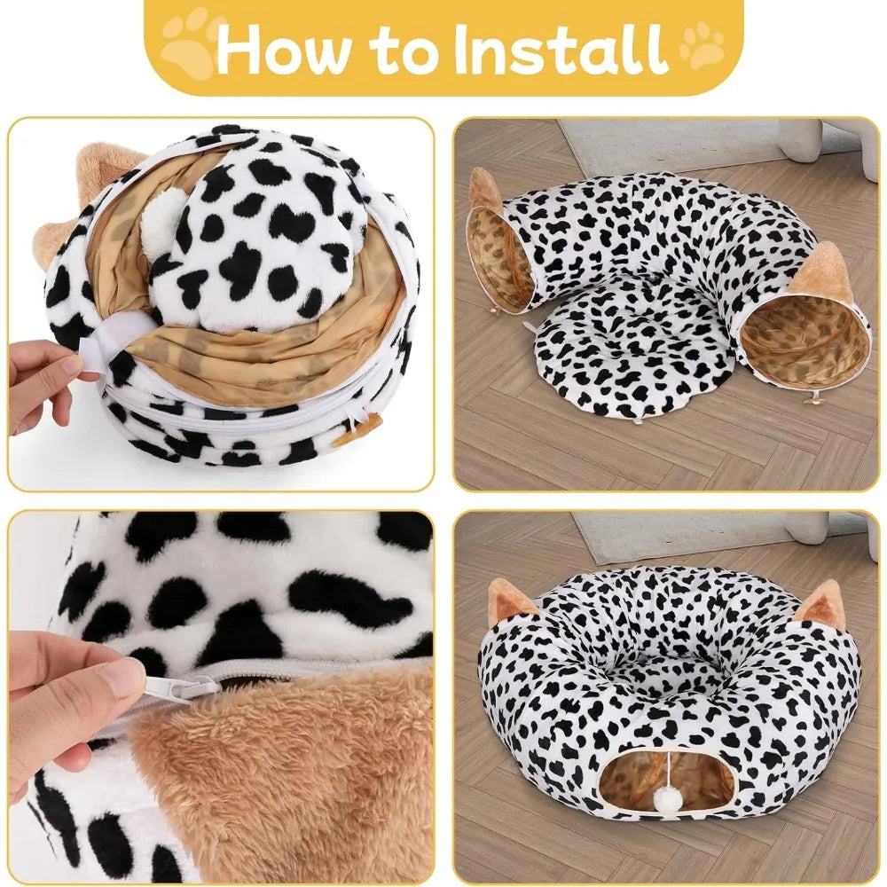 Cat Tunnel Bed Indoor Plush Cave Circle With Ball Toy