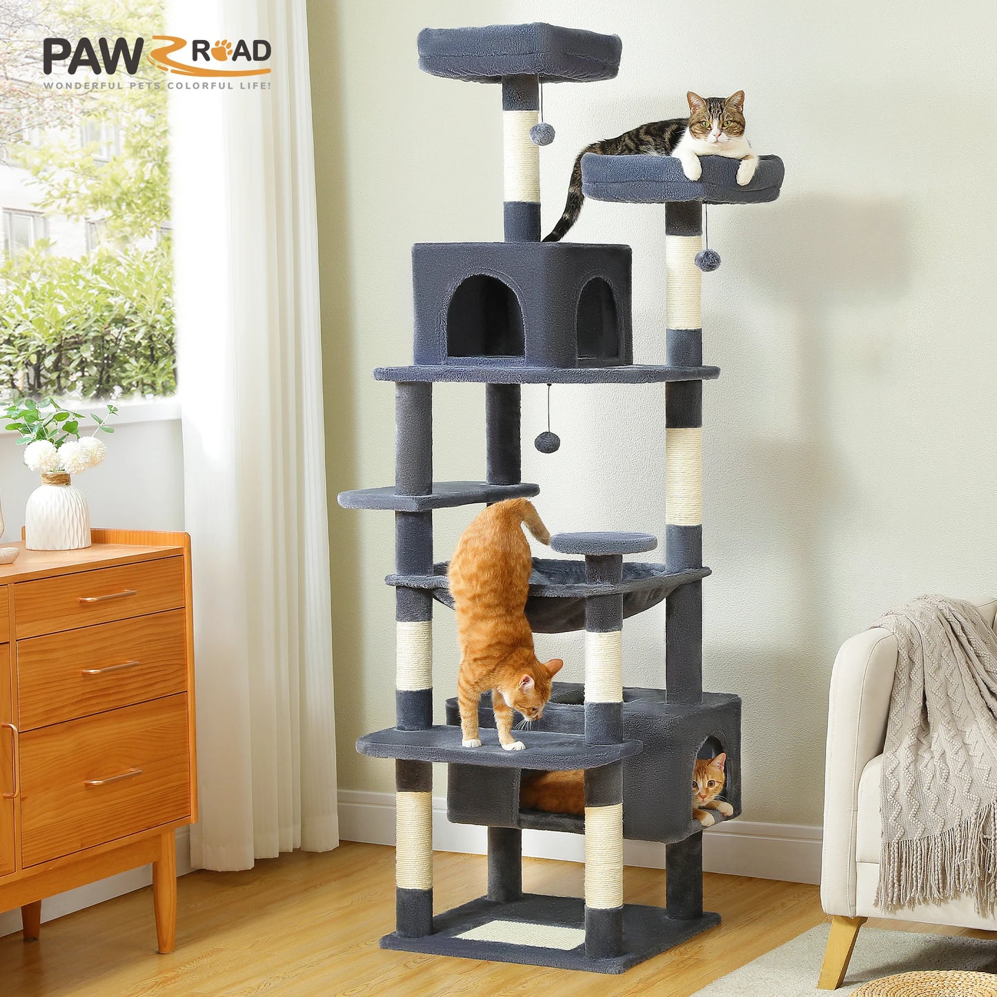 PAWZ Road Cat Tree Tower For Indoor Cats With Sisal Scratching Posts Hammock Perches Condos