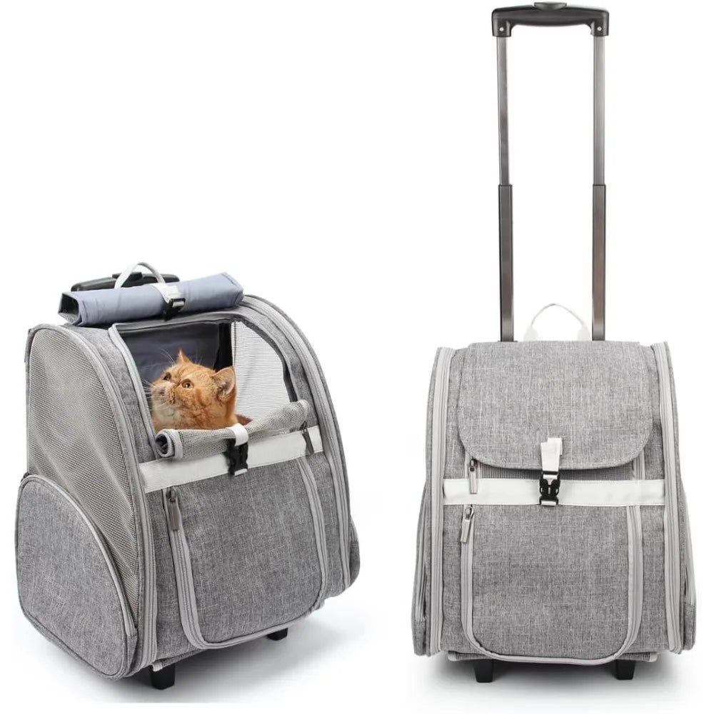 TIFICY Pet Rolling Carrier With Wheels For Cats And Dogs