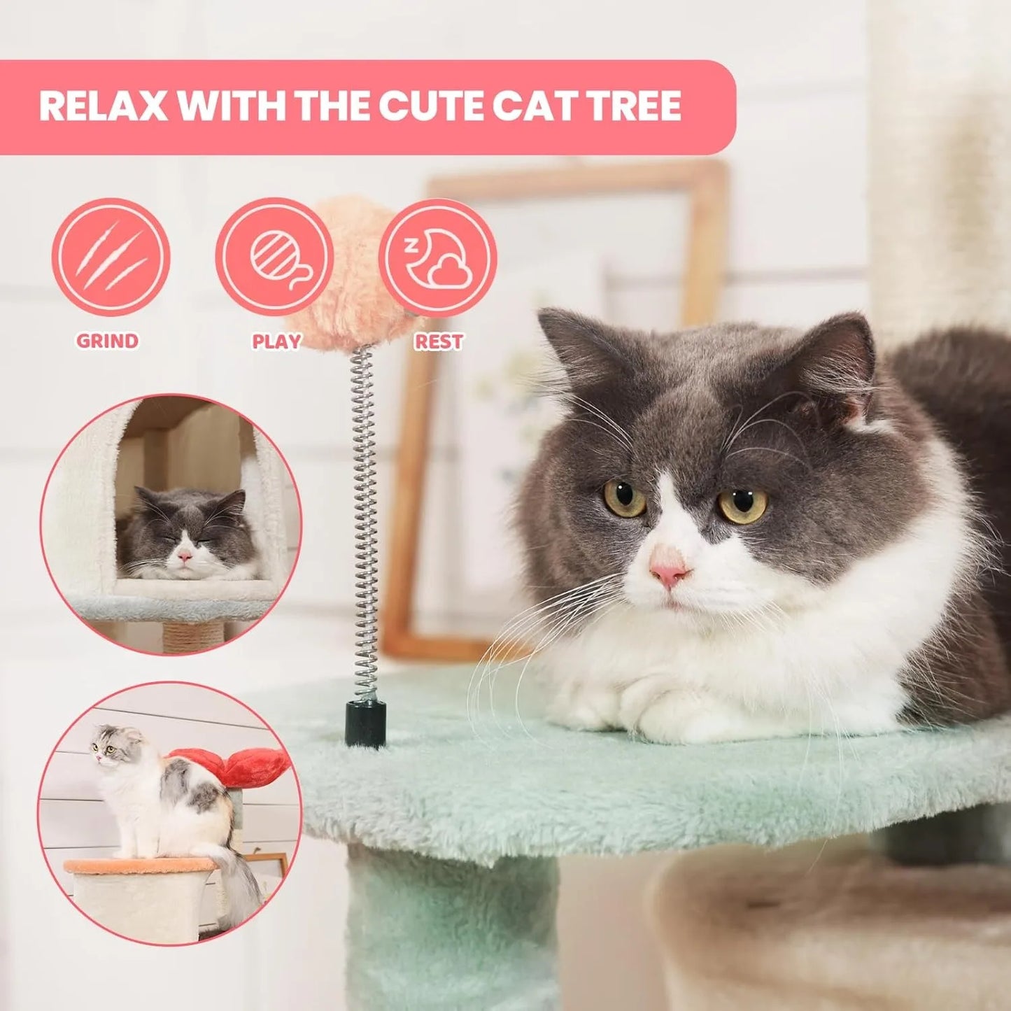 ZUIJI Flower Dign Cat Tree Multi Level Tower For Cats