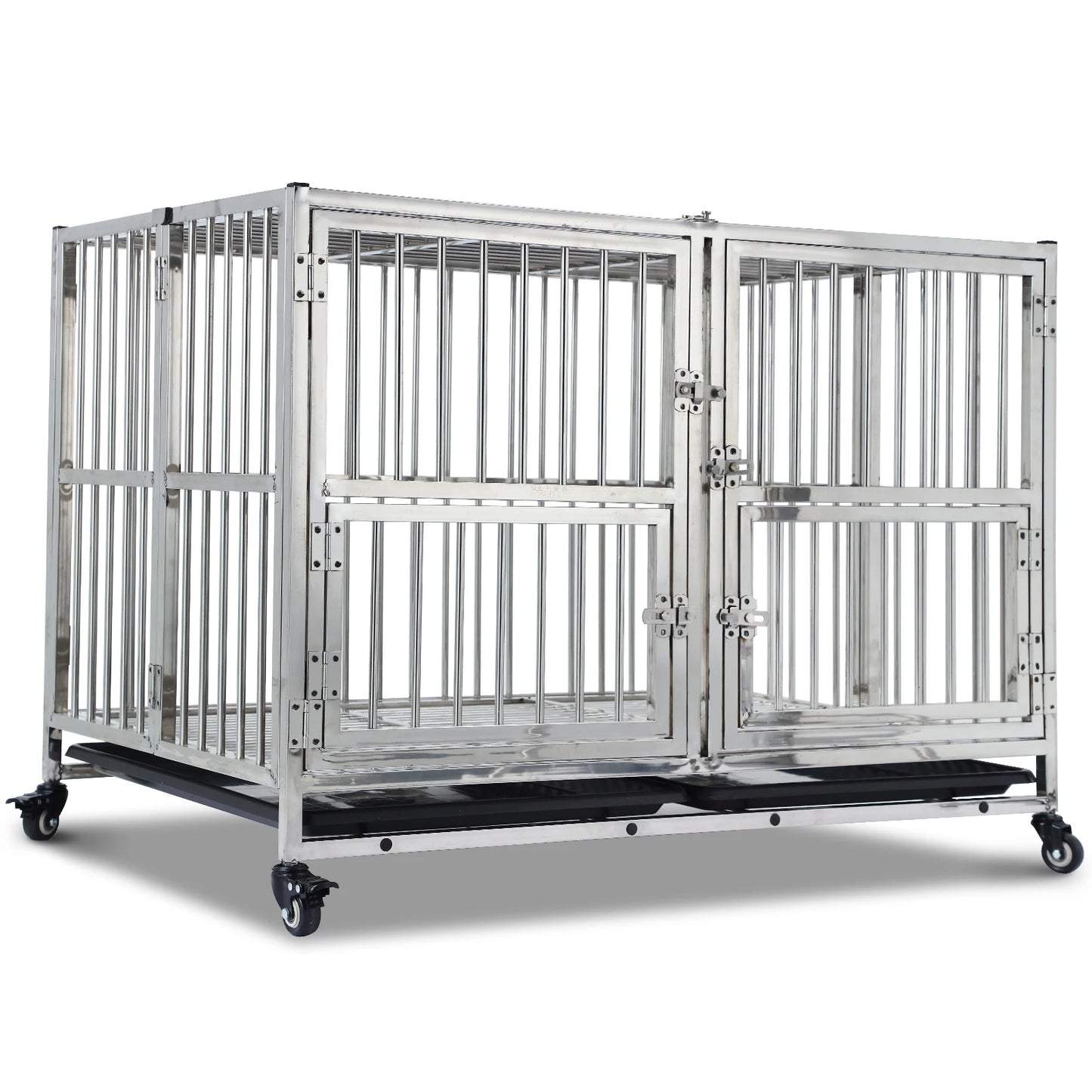 DishyKooker Stainless Steel Dog Crate Indestructible Wheels