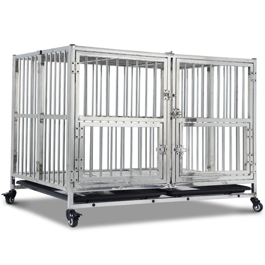 DishyKooker Stainless Steel Dog Crate Indestructible Wheels