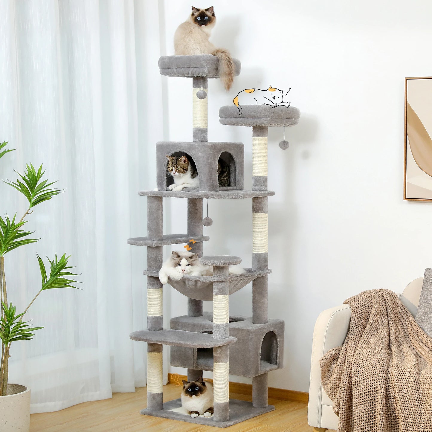 PAWZ Road Cat Tree Tower For Indoor Cats With Sisal Scratching Posts Hammock Perches Condos