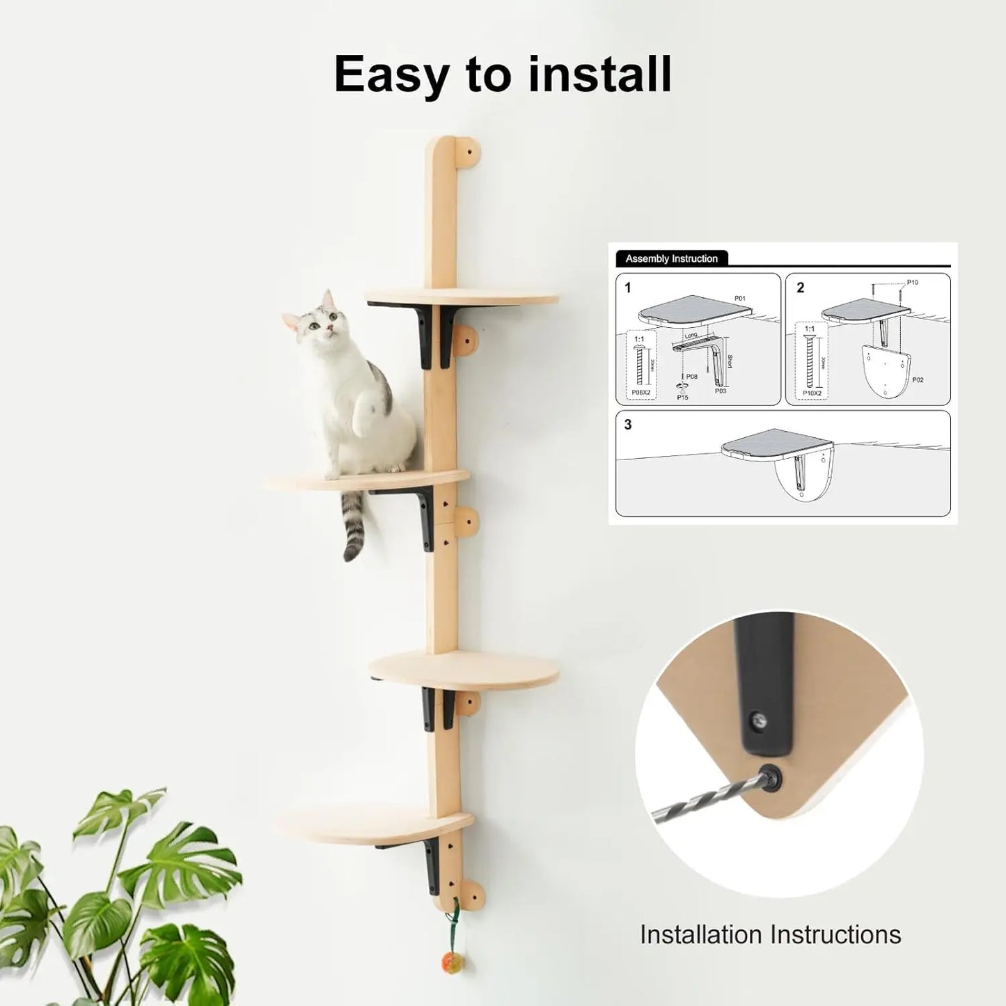 MEWOOFUN Four-Level Wall Mounted Cat Climber Shelves