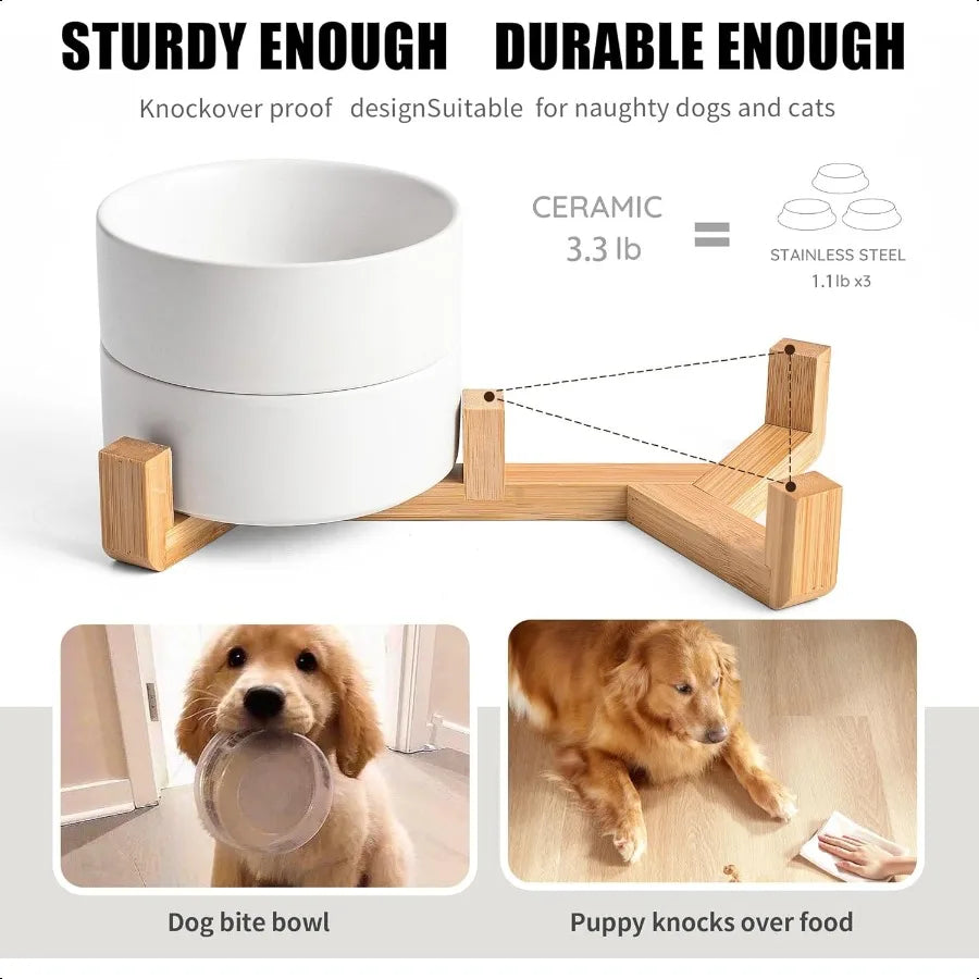 Hign-concerned Elevated Dog Cat Bowl Set Wooden Stand