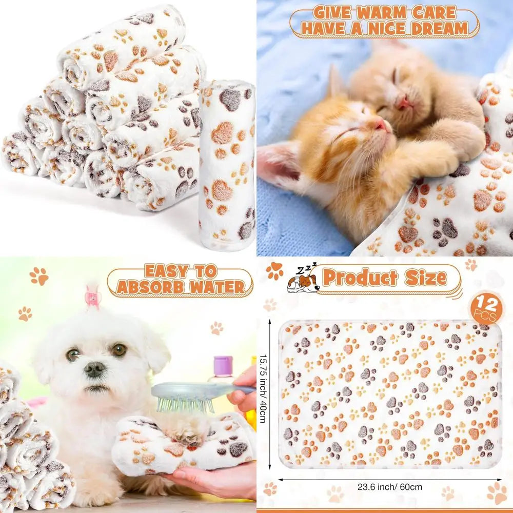 12 Piece Fleece Pet Blanket Set For Dogs And Cats All Season