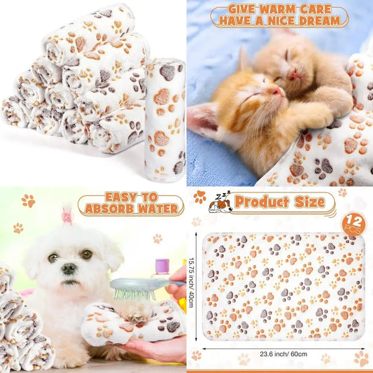 12 Piece Fleece Pet Blanket Set For Dogs And Cats All Season