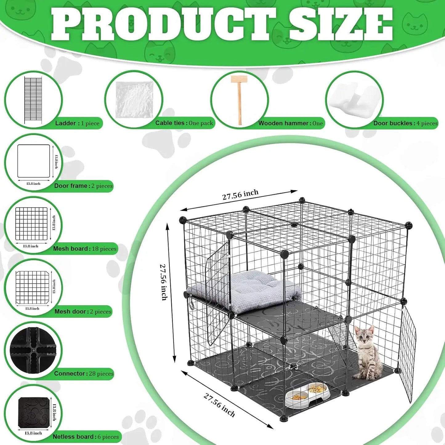 2 Tier Metal Cat Cage Playpen DIY Pet Kennel Indoor Use