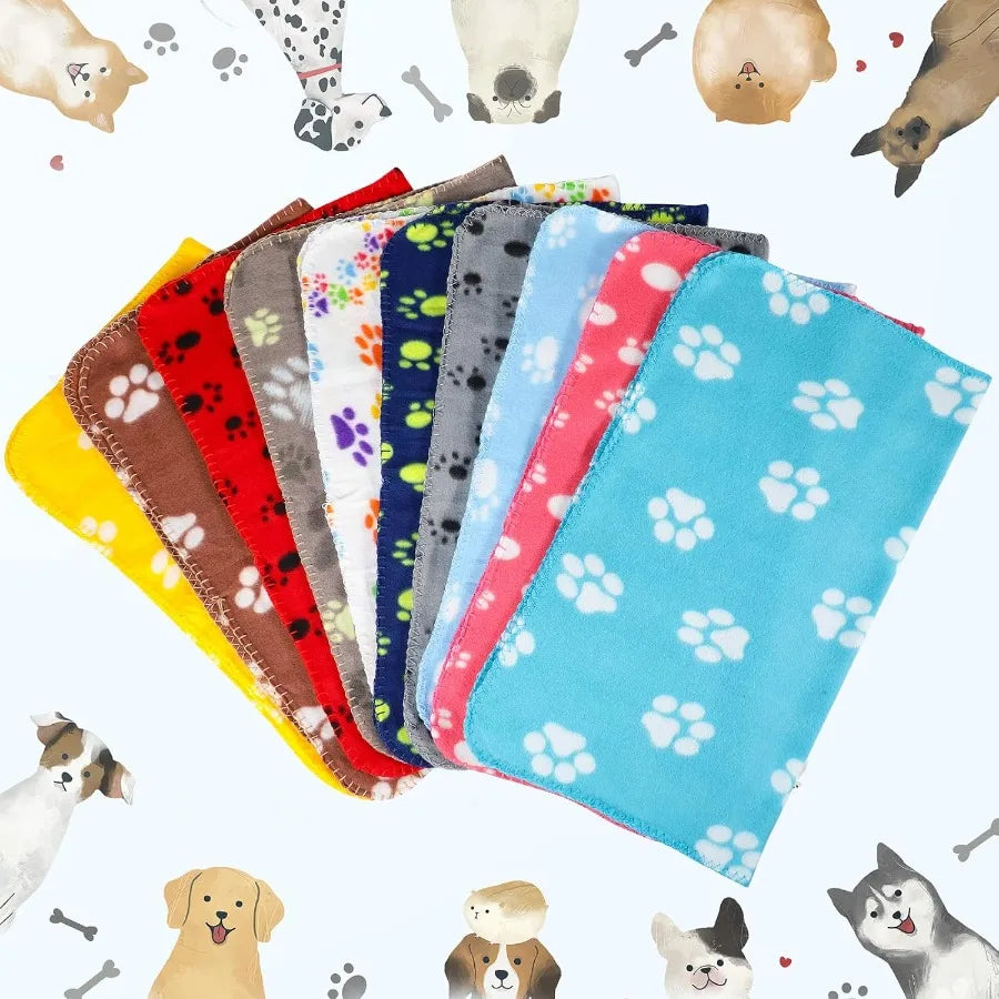 High-Concerned 10 Piece Paw Print Pet Blankets For Dogs Cats