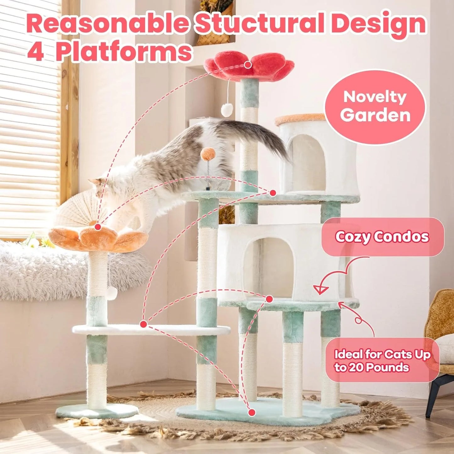 ZUIJI Flower Dign Cat Tree Multi Level Tower For Cats