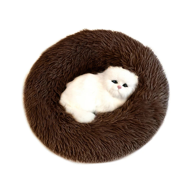CN Sichuan Fluffy Plush Donut Dog Bed Round Kennel Cushion
