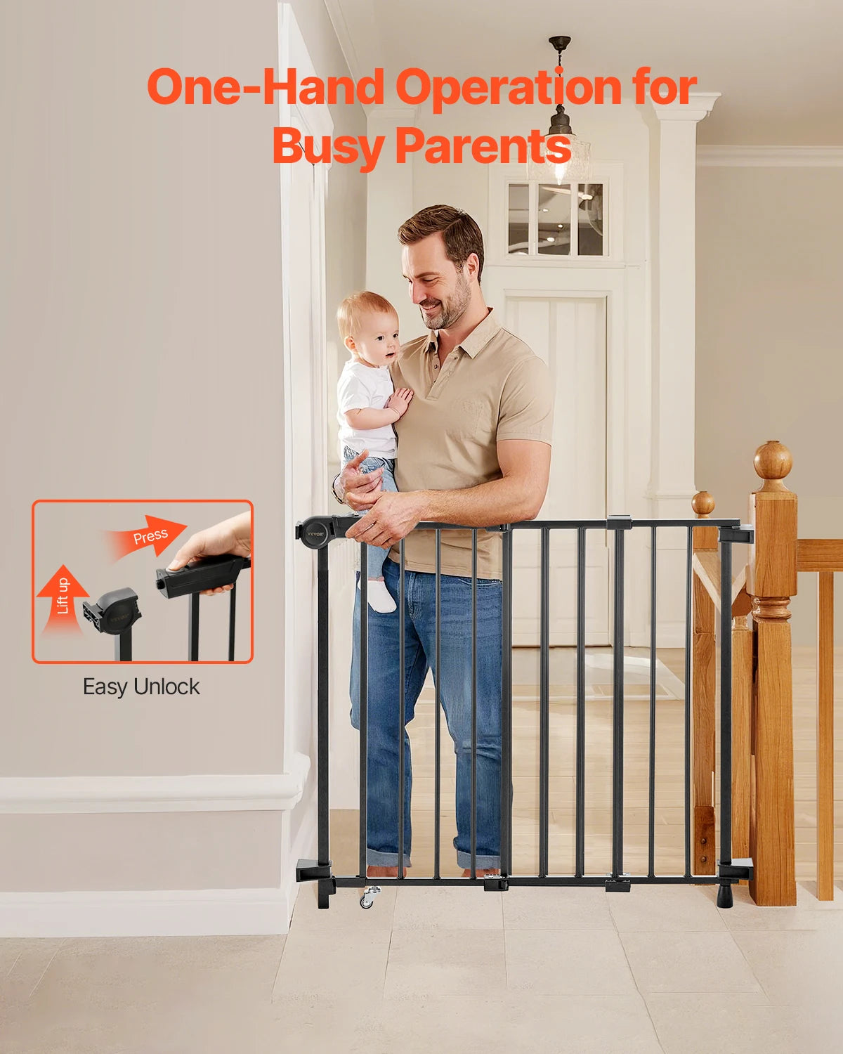 SucceBuy Baby Gate No Threshold Easy Step Walk For Pets And Kids Safety Indoors At Home
