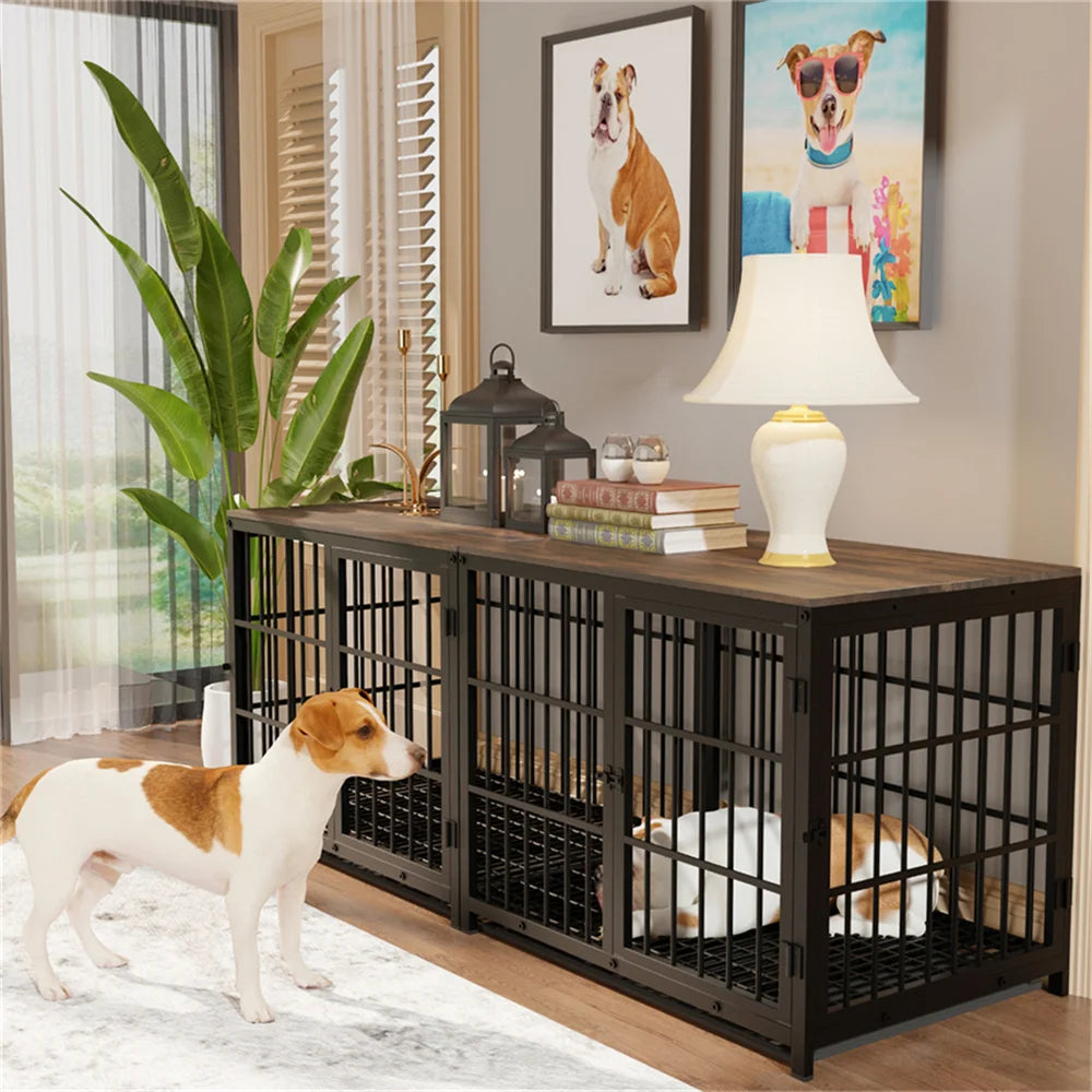 Borwarth Large Wooden Dog Crate End Table With 3 Doors