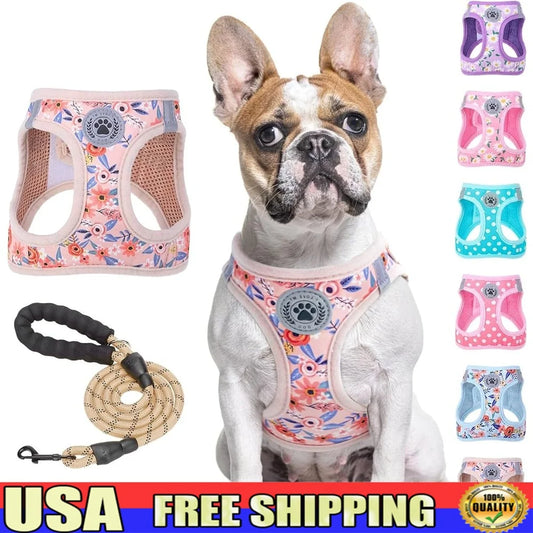 Floral Dog Harness And Leash Set No Pull Escape Proof Vest