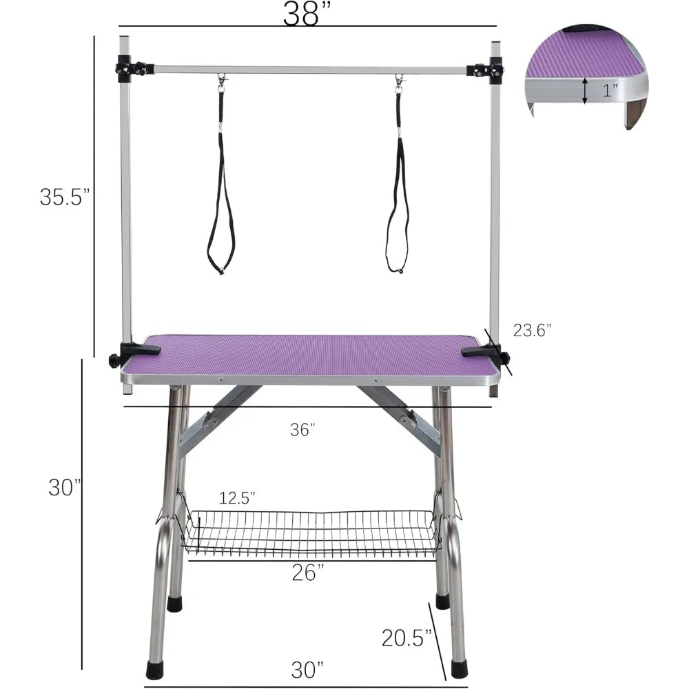 Foldable Dog Grooming Table With Adjustable Arm And Tray